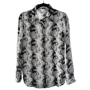 CAbi Black Gray Snake Print Long Sleeve Blouse Button Down Shirt Sz S